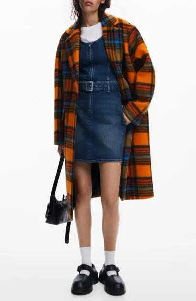 Desigual Napoles Plaid Coat In Blue