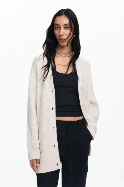 Desigual Oversized Knit Cardigan In White