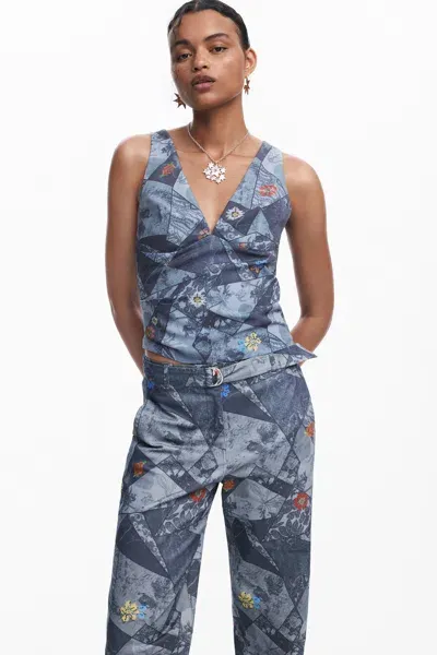 Desigual Patch Tank Top In Blue