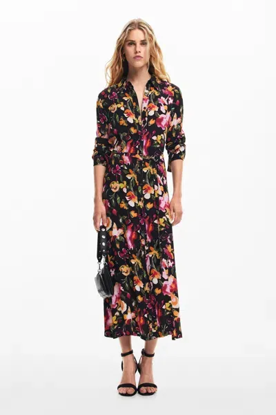 Desigual Floral Shirt Dress In Red