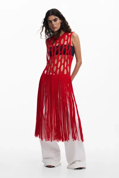 Desigual Red Fringe Top