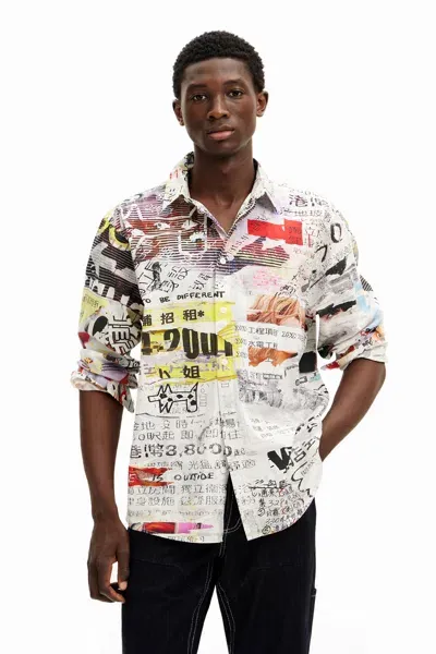 Desigual Shirt With Japanese Print Design In White