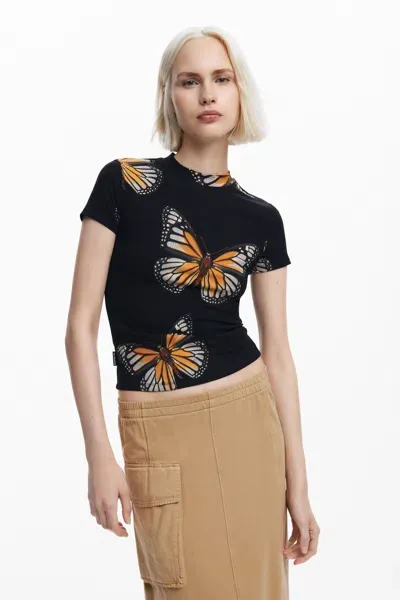 Desigual Short-sleeve Butterfly T-shirt In Black