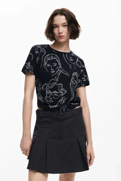 Desigual Short-sleeve T-shirt With Faces In Black