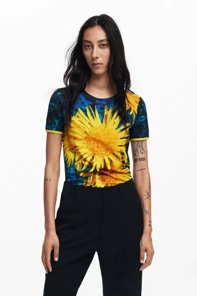 Desigual Sunflower T-shirt In Blue