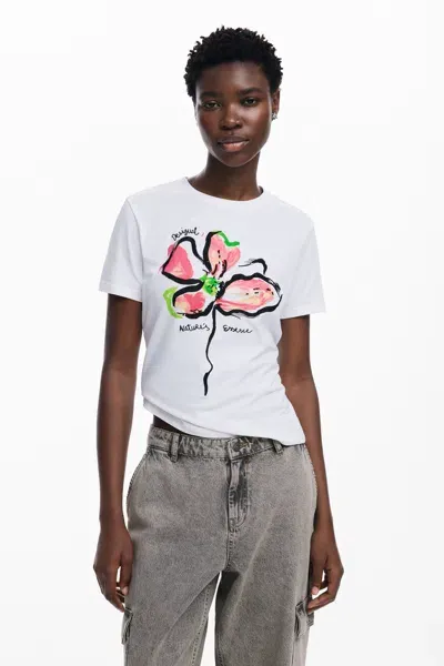 Desigual Flower T-shirt In White