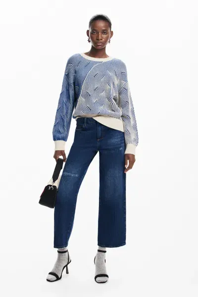 Desigual Two-tone Knit Sweater In Blue