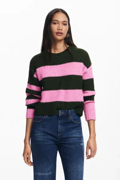 Desigual Two-tone Striped Sweater In Red