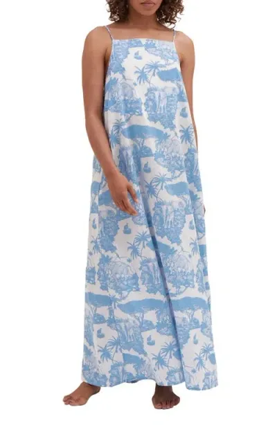 Desmond & Dempsey Print Square Neck Nightgown In Loxodonta Blue