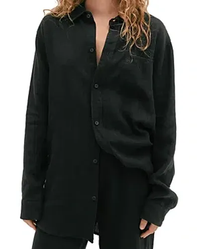 Desmond & Dempsey Linen Lounge Shirt In Black