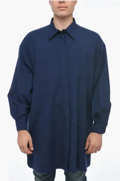 Destin Twill Wool Linda Overshirt With Hidden Buttoning In Blue