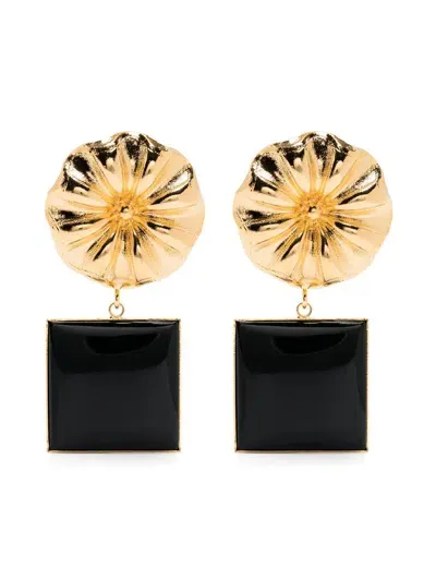 D'estree Sonia Daisy Square Earrings In Gold,black