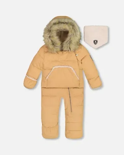 Deux Par Deux Baby Boy's One Piece Baby Hooded Snowsuit Doe Designed For Car Seat