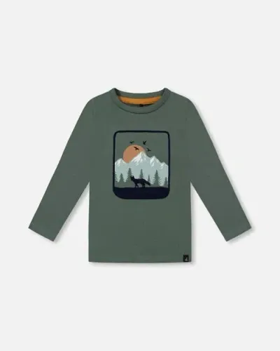 Deux Par Deux Baby Boy's T-shirt With Print Forest Green In Dark Forest