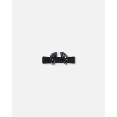 Deux Par Deux Baby Girl's Headband With Glittering Tulle Bow Black In Anthracite