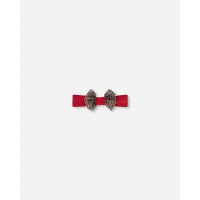 Deux Par Deux Baby Girl's Headband With Glittering Tulle Bow Red Plaid In Jester Red