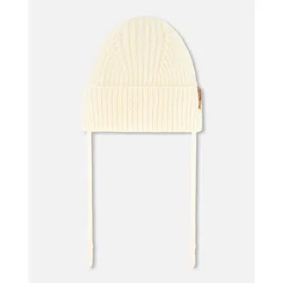 Deux Par Deux Baby Girl's Mid-season Knit Hat With Strings Off White In Whisper White