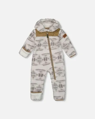 Deux Par Deux Baby Unisex Baby One Piece Plush Gray And Beige In Printed Nordic