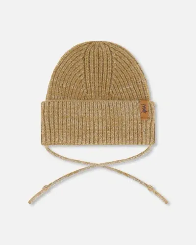 Deux Par Deux Kids'  Baby Unisex Mid-season Knit Hat With Strings Brown Pink In Terra Cotta