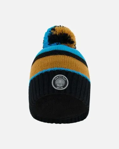 Deux Par Deux Babies'  Boy's Knit Hat Blue, Black And Spice In Color Block