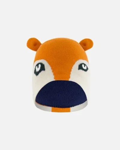 Deux Par Deux Kids'  Boy's Knit Hat Orange Fox Face