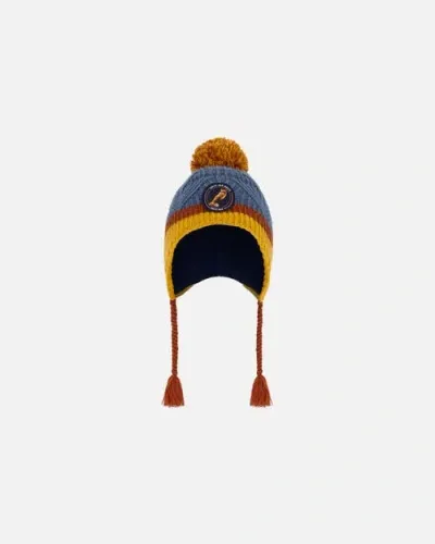 Deux Par Deux Kids'  Boy's Peruvian Knit Hat Gradient Navy And Yellow In Gradient Stripes