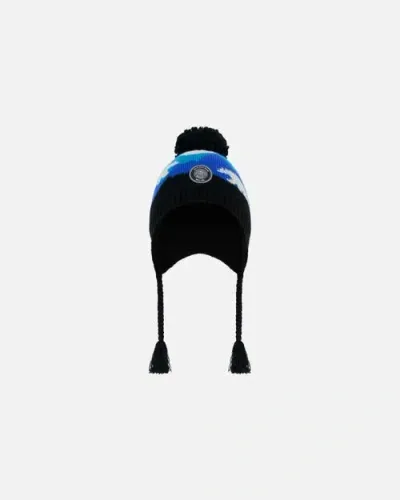 Deux Par Deux Kids'  Boy's Peruvian Knit Hat Royal Blue Bears And Black In Bears Jacquard