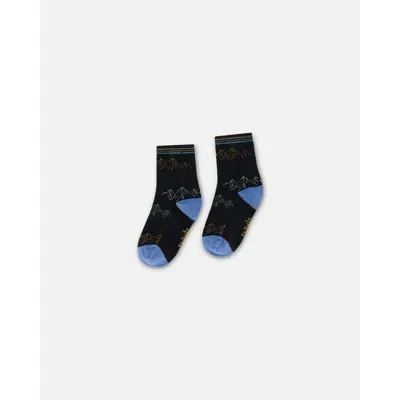 Deux Par Deux Kids'  Boy's Socks Black With Mountains In Anthracite