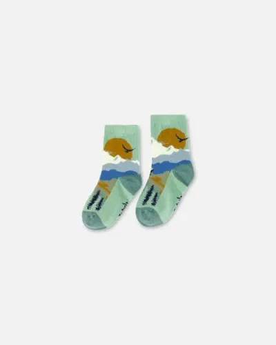 Deux Par Deux Boy's Socks Sage With Landscape In Jadeite