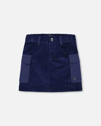 Deux Par Deux Kids'  Girl's Corduroy Cargo Pocket Skirt Navy In Peacoat