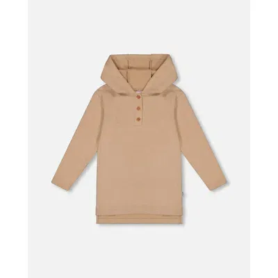 Deux Par Deux Kids'  Girl's Hooded Rib Tunic Beige In Oatmeal