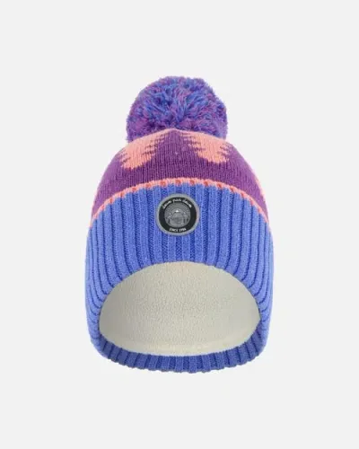 Deux Par Deux Kids'  Girl's Knit Hat Mauve Pine And Blue In Tree Jacquard