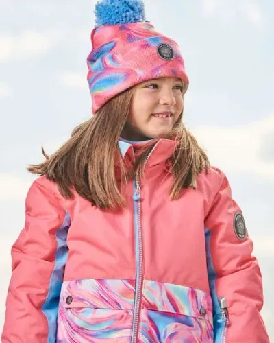 Deux Par Deux Kids'  Girl's Knit Hat Pink And Air Blue Marble