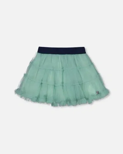 Deux Par Deux Kids'  Girl's Mesh Skirt With Frills Turquoise In Aqua Sea