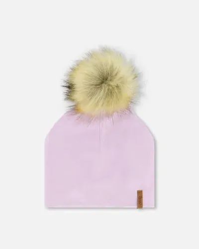 Deux Par Deux Kids'  Girl's Mid-season Jersey Detachable Pompom Hat Lilac In Lupine