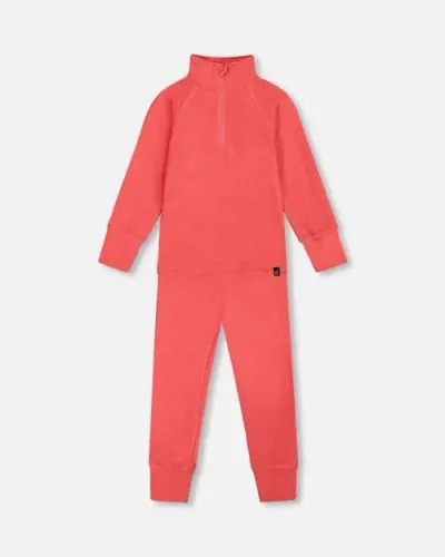 Deux Par Deux Kids'  Girl's Two Piece Thermal Underwear Set Coral In Spiced Coral