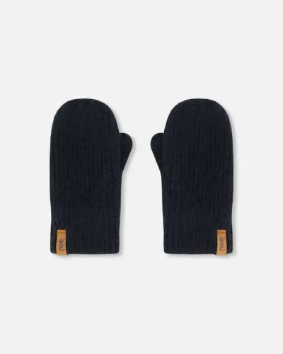 Deux Par Deux Kids Unisex Knitted Mittens Black In Anthracite