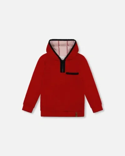 Deux Par Deux Kids'  Little Boy's Hooded T-shirt With Zip Red Mix In Jester Red