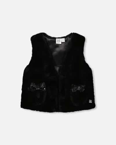 Deux Par Deux Kids'  Little Girl's Faux Fur Vest Black In Anthracite