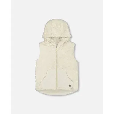 Deux Par Deux Kids'  Little Girl's Hooded Vest With Pocket Beige In Off White