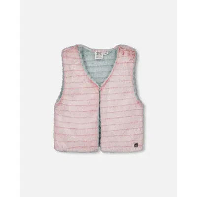 Deux Par Deux Kids'  Little Girl's Reversible Faux Fur Vest Pink And Turquoise In Pink & Blue