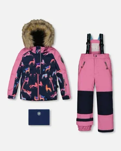 Deux Par Deux Babies'  Little Girl's Two Piece Snowsuit Mauve Printed Unicorns In Crocus