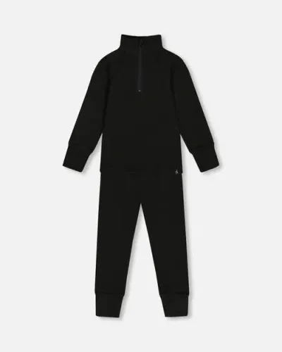 Deux Par Deux Little Kids Unisex Two Piece Thermal Underwear Set Black In Anthracite