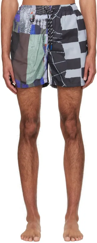 Deva States Gray & Green Printed Swim Shorts In Multicolor