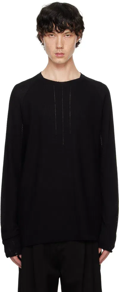 Devoa Black Long Sleeve Knit T-shirt