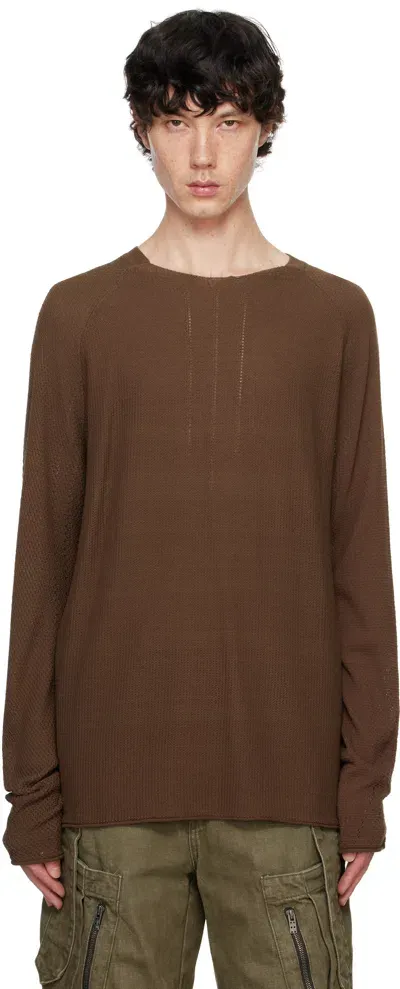 Devoa Brown Long Sleeve Knit T-shirt In Chestnut