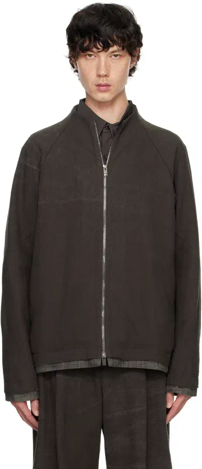 Devoa Gray Basket-woven Jacket In Charcoal