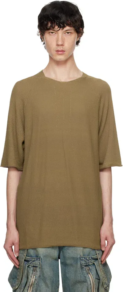 Devoa Khaki Short Sleeve Knit T-shirt In Mustard