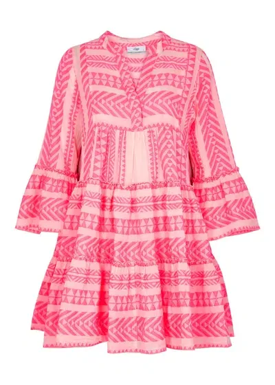 Devotion Ella Zigzag-patterned Short Dress In Pink And White