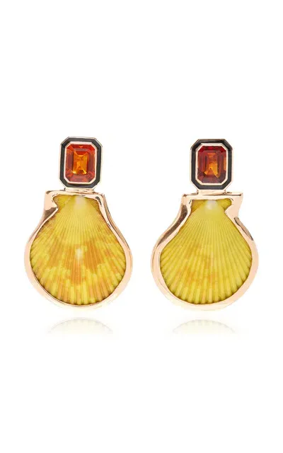 Dezso By Sara Beltran 18k Gold Clam Shell And Citrine Earrings In Multi